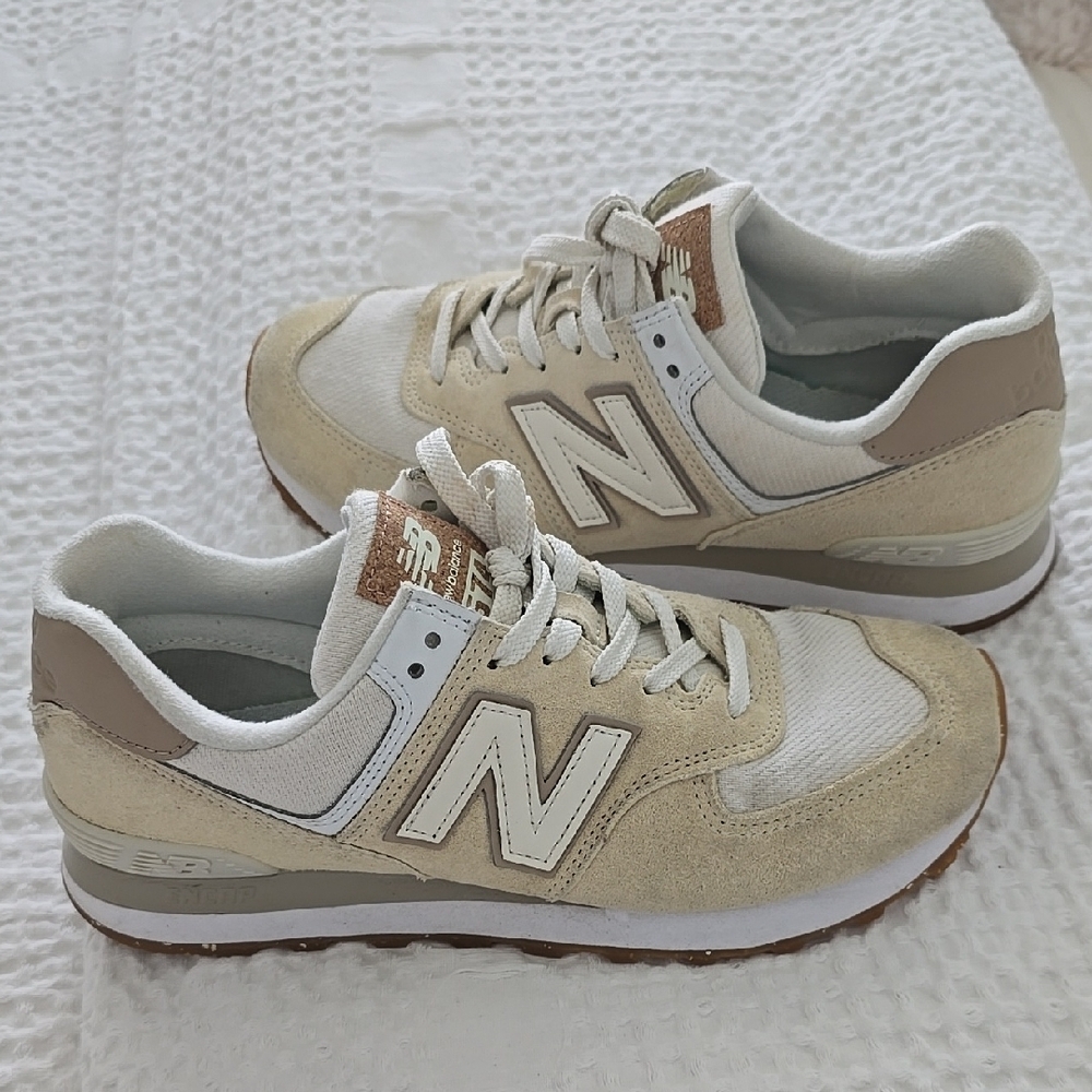 New Balance Beige and White Sneakers